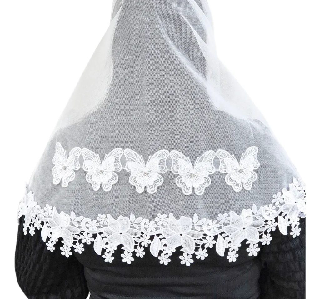 5 Véus CCB Mais Vendidos de 2026 que Você Precisa Conhecer Véu Ccb Congregação Cristã Aplique Borboleta 3d Pedras Branco Redondo De Bico