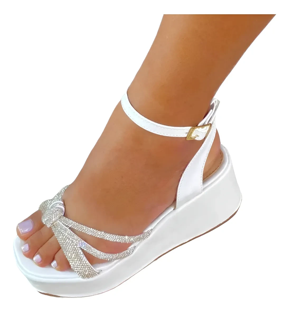 Anabela Salto Baixo Confortável Plataforma com Brilho Dedicada: Oferta Original anabela salto baixo - Sandalia Feminina Anabela Dedicada Salto Baixo