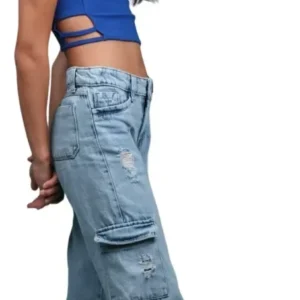 Calça Jeans Feminina Pantalona Cargo Infantil Juvenil