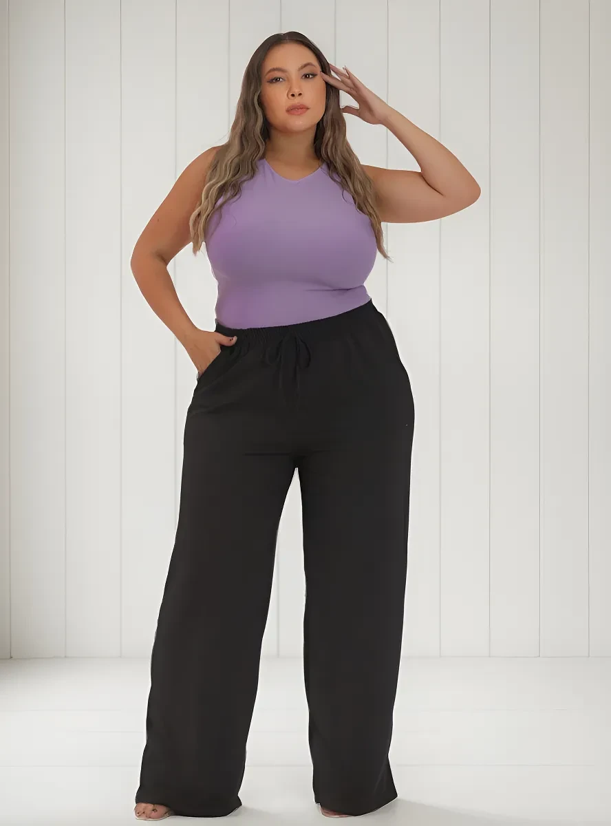 Calça Pantalona Plus Size Wide Leg VGI Jeans: Desconto e Frete Grátis! calça pantalona plus size - Calça Pantalona VGI Jeans Plus Size