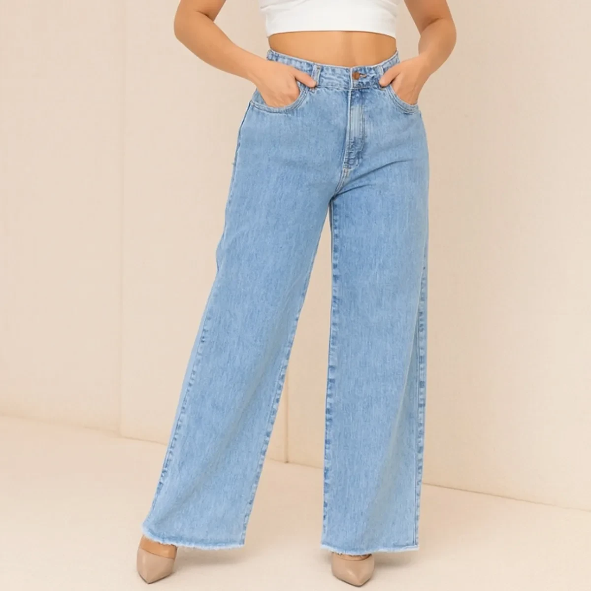Calça Wide Leg Jeans Feminina Naraka: Desconto + Frete Grátis e Melhor Preço! calça wide leg jeans feminina - Calça Wide Leg Naraka Jeans Cintura
