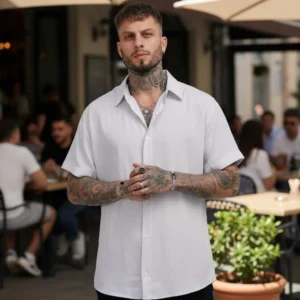 Camisa De Botão Masculina Manga Curta Social Verão Slim