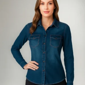 Camisa Jeans Feminina FROZINI - Camisa Jeans Feminina FROZINI Social Lycra