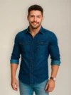 Camisa Jeans Masculina - Camisa Jeans Masculina FROZINI SLIM FIT