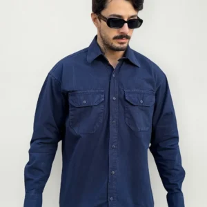 Camisa Masculina Sarja Jeans Militar Workshirt Manga Longa