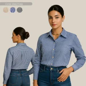 camisa social feminina listrada - Camisa feminina social listrada Vivian Ribeiro