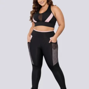 Conjunto Academia Top E Calça Plus Size Com Bolso Treino