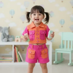 Conjunto Blusa + Short Jeans Menina - Conjunto Blusa + Short Jeans Menina