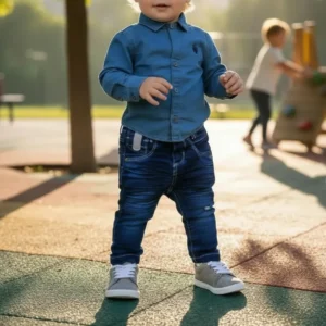 Conjunto Jeans Infantil Masculino - Conjunto Camisa Jeans com Calça Jeans