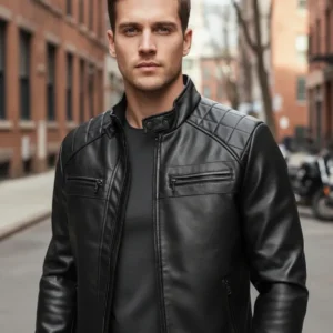 Jaqueta De Couro Masculina Slim Forrada