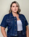 Jaqueta Jeans Cropped Plus Size - Jaqueta Jeans Cropped Manga Curta La