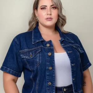 Jaqueta Jeans Cropped Plus Size - Jaqueta Jeans Cropped Manga Curta La