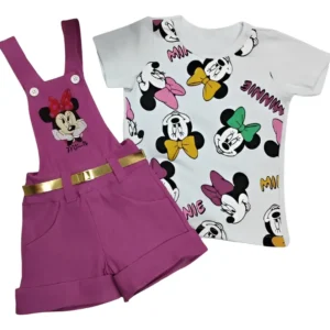 jardineira infantil menina - Jardineira Minnie Menina Infantil Manga Longa