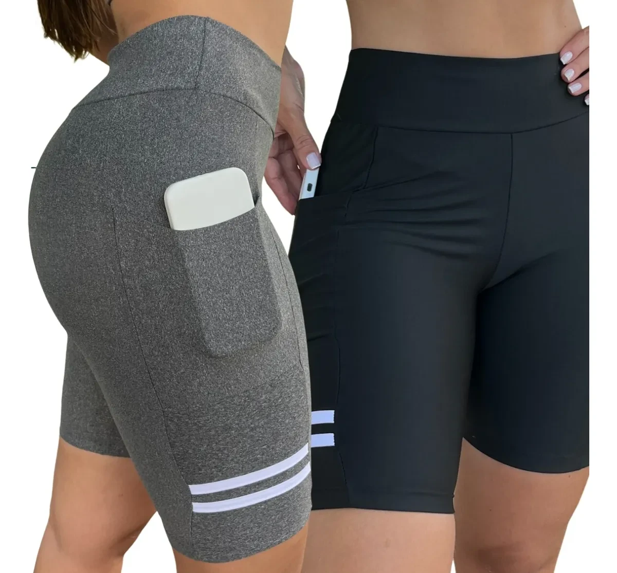 Kit 2 Bermuda Fitness Feminina C Bolso Para Celular Academia Kit 2 Bermuda Fitness Feminina C Bolso Para Celular Academia