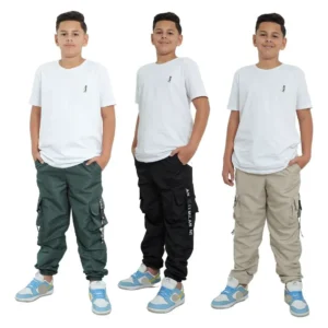 Kit 3 Calça Infantil Jogger Menino Tactel Cargo 4 Bolsos Top