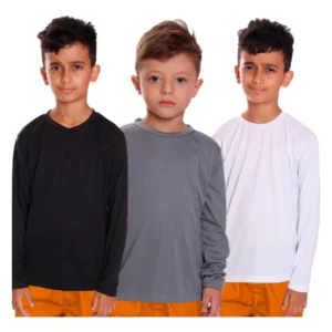 camiseta infantil manga longa proteção uv - Kit 3 Camisetas Infantil Menino Manga