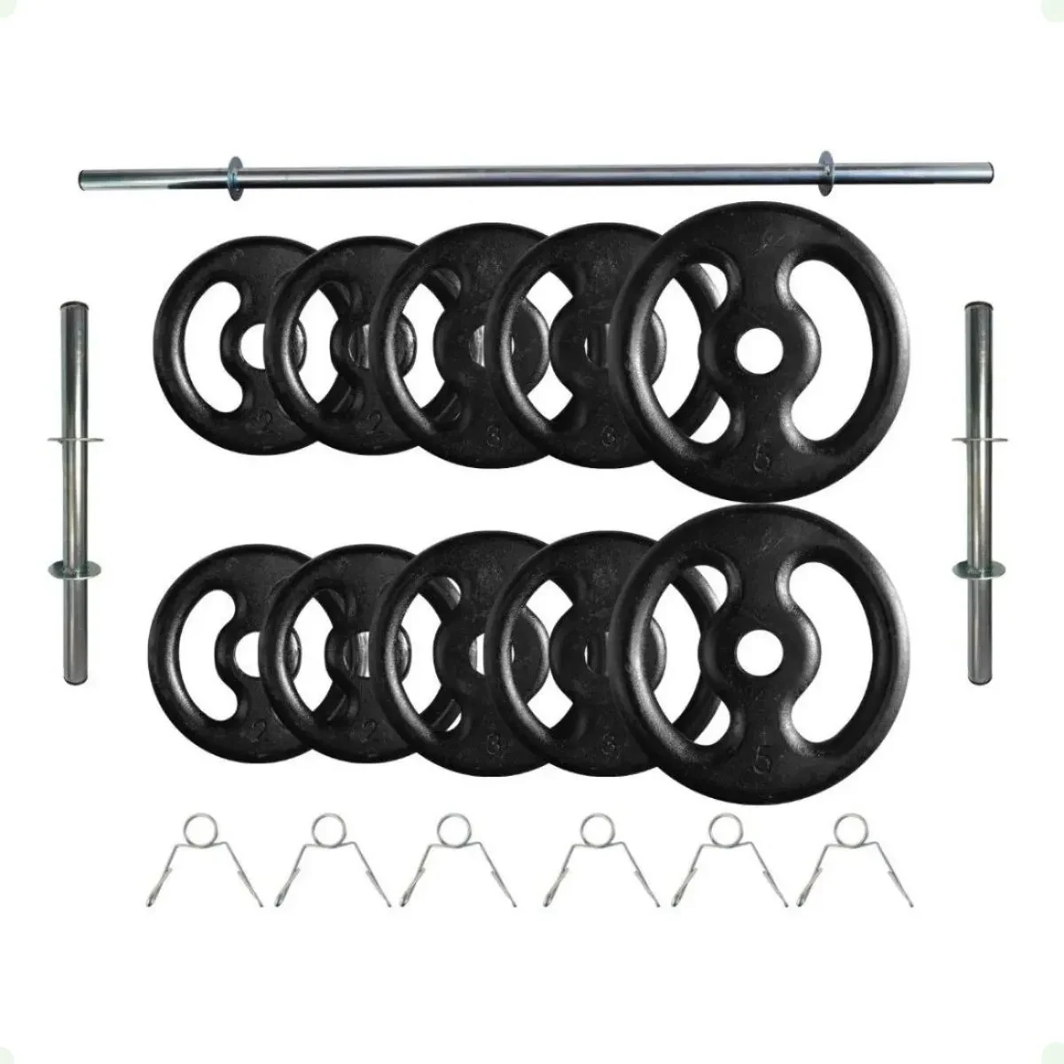 Kit 30 Kg De Anilhas De Ferro + Barras De Supino E Halteres Kit 30 Kg De Anilhas De Ferro + Barras De Supino E Halteres
