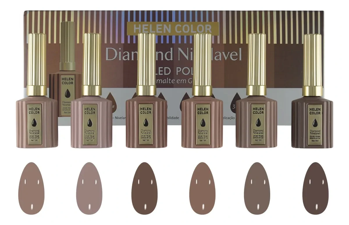 Promoção! Kit 6 Esmaltes Gel Diamond Nivelável Helen Color - Melhor Preço esmalte em gel - Esmalte Helen Color