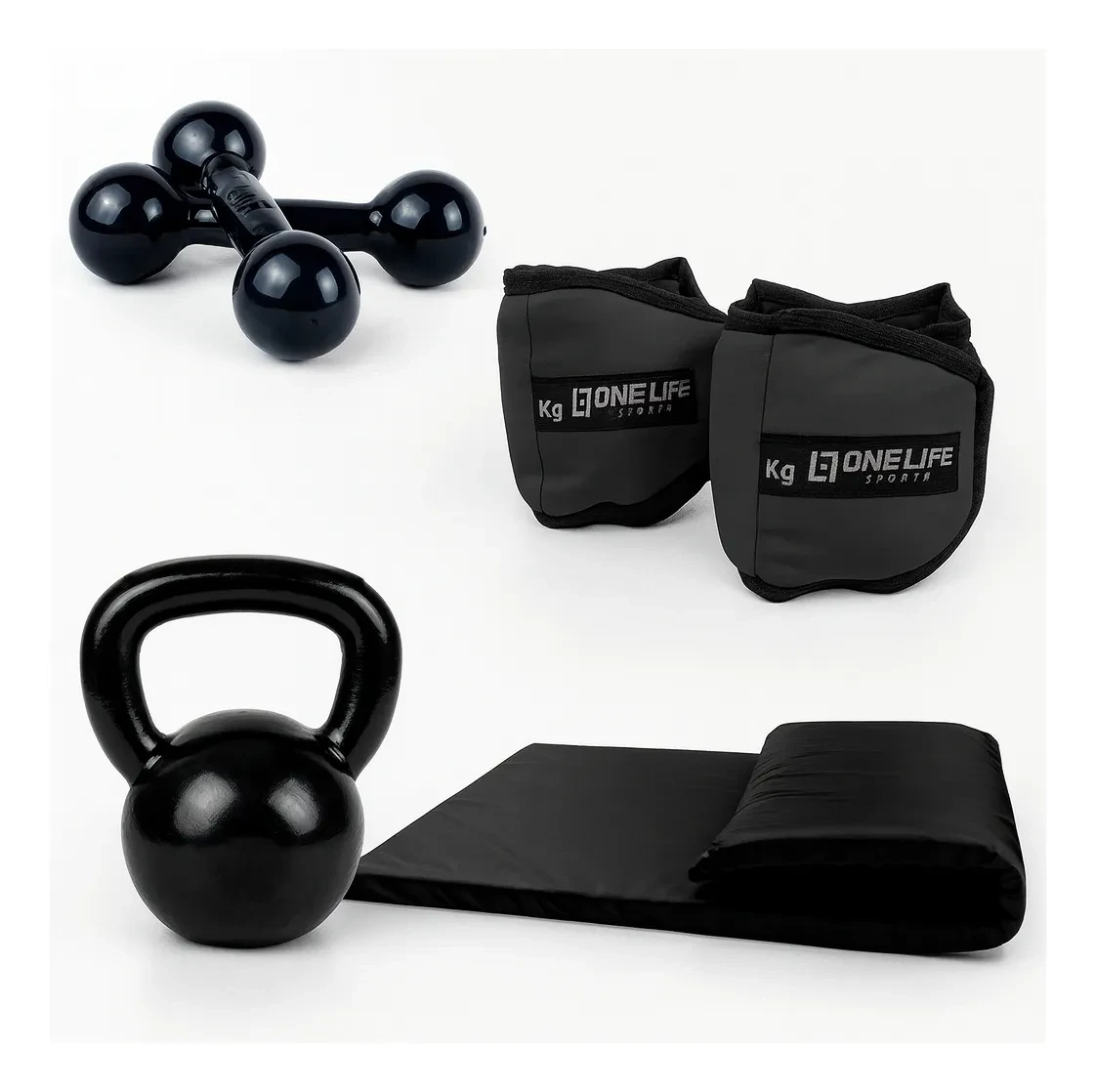 Kit Aeróbico Em Casa Caneleira + Col +halter+kettlebell Kit Aeróbico Em Casa Caneleira + Col +halter+kettlebell