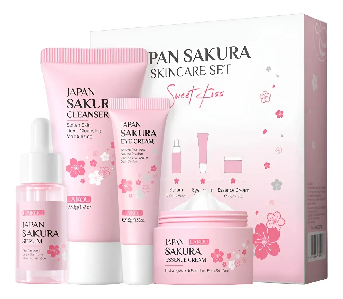 Kit Laikou Sakura 4pcs: Desconto + Frete Grátis! Pele Radiante e Macia! Original Kit Laikou Sakura 4pcs - Kit Laikou Sakura (Generic)