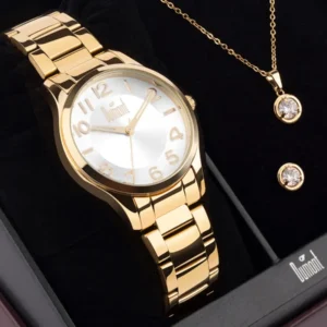 relógio feminino dourado - Kit Dumont Lady Dourado Original