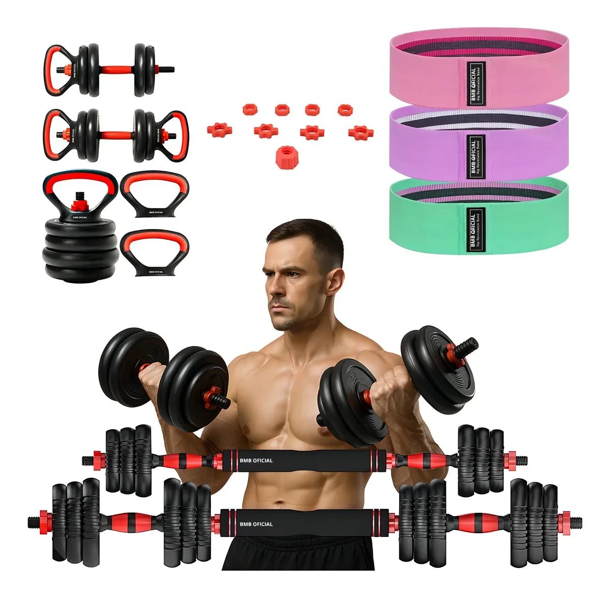 Kit Halteres e Anilhas 15kg Redfin: Desconto + Frete Grátis e Original kit halteres ajustável - Kit Halteres e Anilhas Kettlebell Ajustáveis