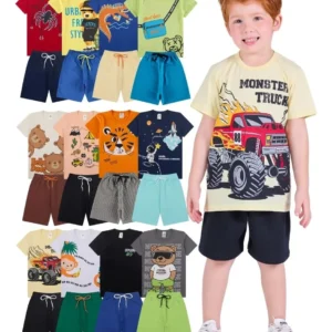 kit infantil menino - Kit Infantil Menino 5 Shorts +