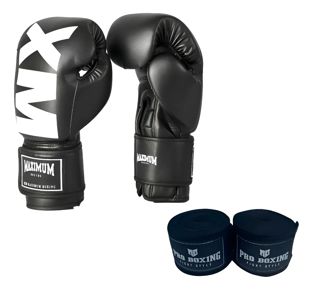 Kit Luva de Boxe MXM Black Maximum + Bandagem 14oz | Frete Grátis Kit luva de boxe mxm - Kit Luva Mxm Black Maximum +