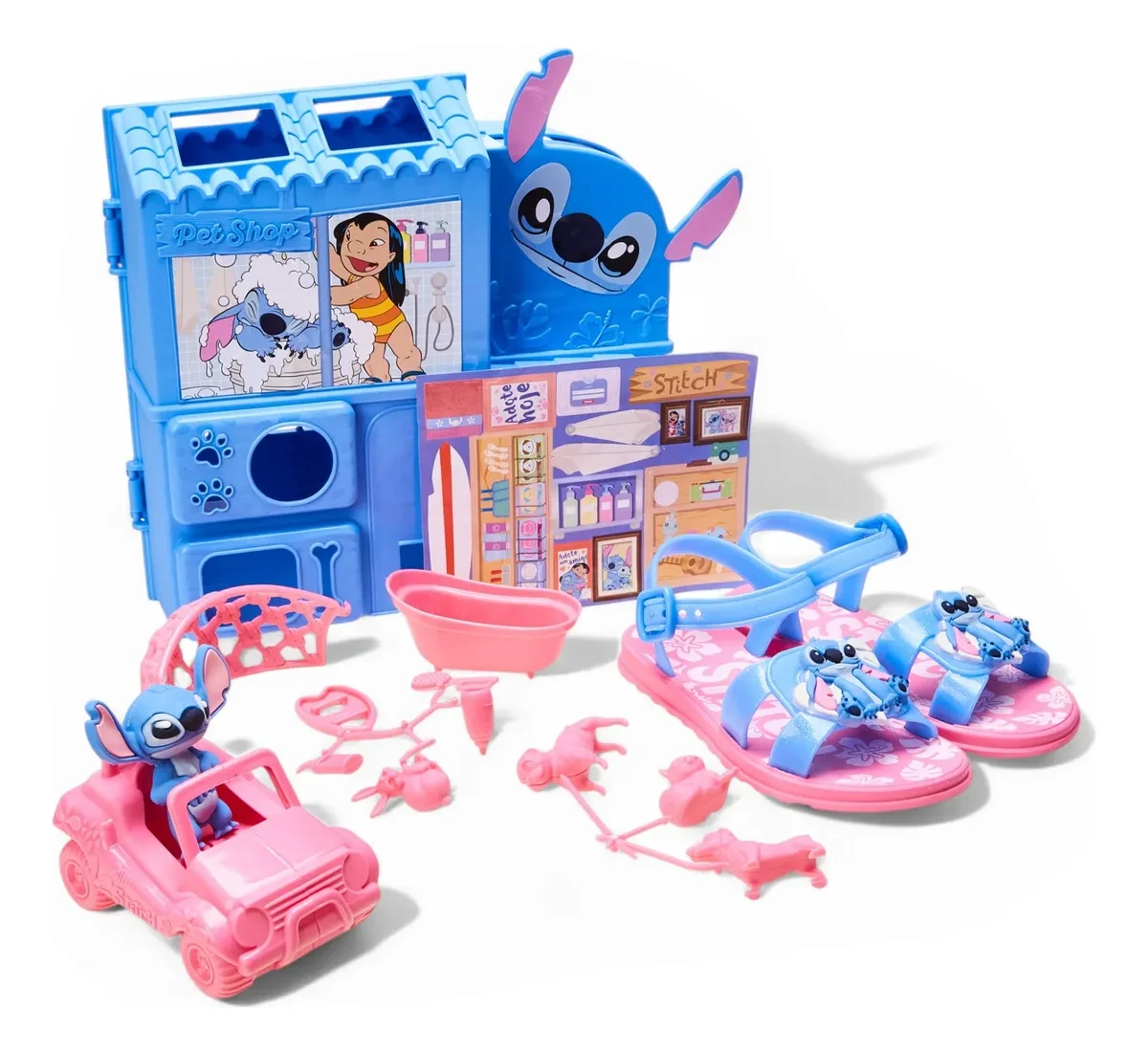 Kit Sandália Para Meninas Stitch Pet Shop Rosa Grendene Kids Kit Sandália Para Meninas Stitch Pet Shop Rosa Grendene Kids