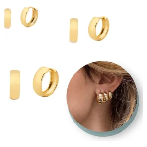 trio de argolas douradas - Kit Trio De Argolas My Gems
