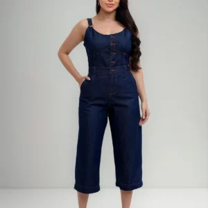 Macacão Jeans Pantacourt Sem Elastano Tecido Leve S3847