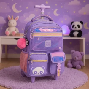 Mochila De Rodinhas Escolar Feminina Panda Juvenil Chaveiro