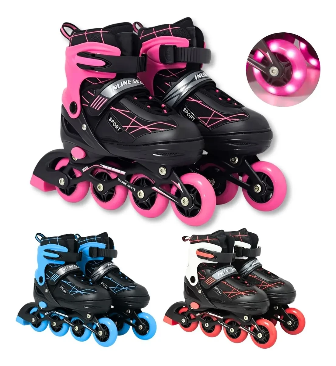 Patins Roller Inline 4 Rodas Ajustável Betheo Rodinha Led - Melhor Preço! Patins Roller Inline 4 Rodas - Patins Roller Inline 4 Rodas Ajustável