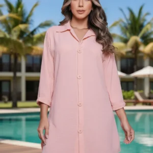 Saída De Praia Chemise Bata Chamise Manga Longa Kimono