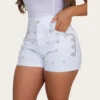 short jeans feminino branco com brilho - Short Jeans Influência Jeans Branco com