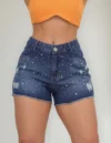 Short Jeans Feminino Strass - Short Jeans Prirre Jeans Strass Cintura