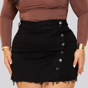 Short Saia Jeans Plus Size Feminino Com Lycra Verão Desfiado