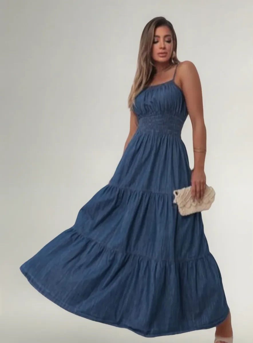 Vestido Longo Jeans Prirre Jeans: Desconto e Frete Grátis! vestido longo jeans - Vestido Longo Jeans Prirre Jeans