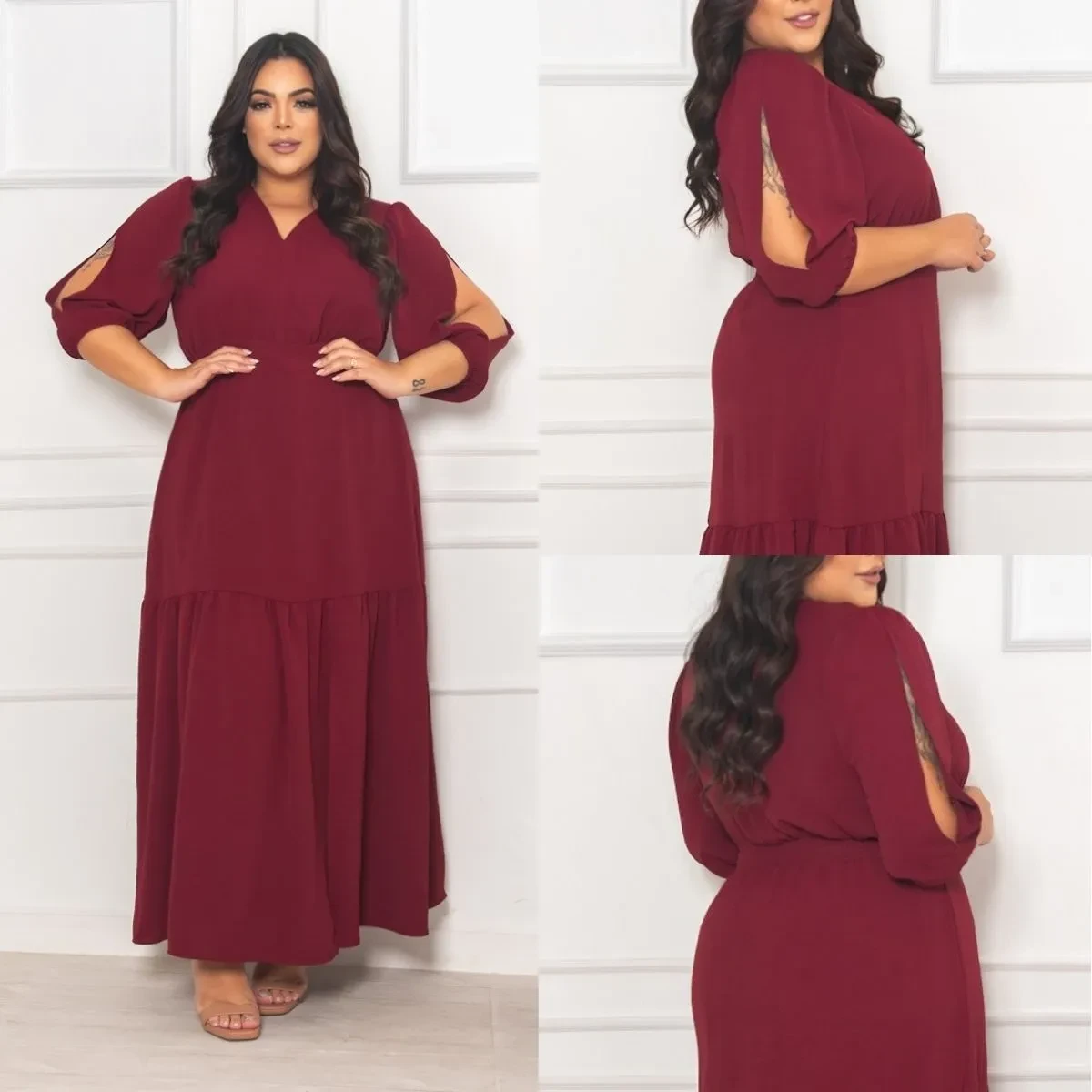 Vestido Longo Plus Size Forever Mix: Elegância e Conforto em Festa! vestido longo plus size - Vestido Longo Forever Mix Plus Size