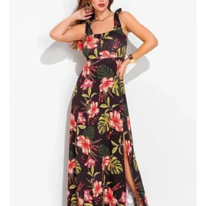 Vestido Longo - Vestido Longo Quintess Floral Evasê Sem