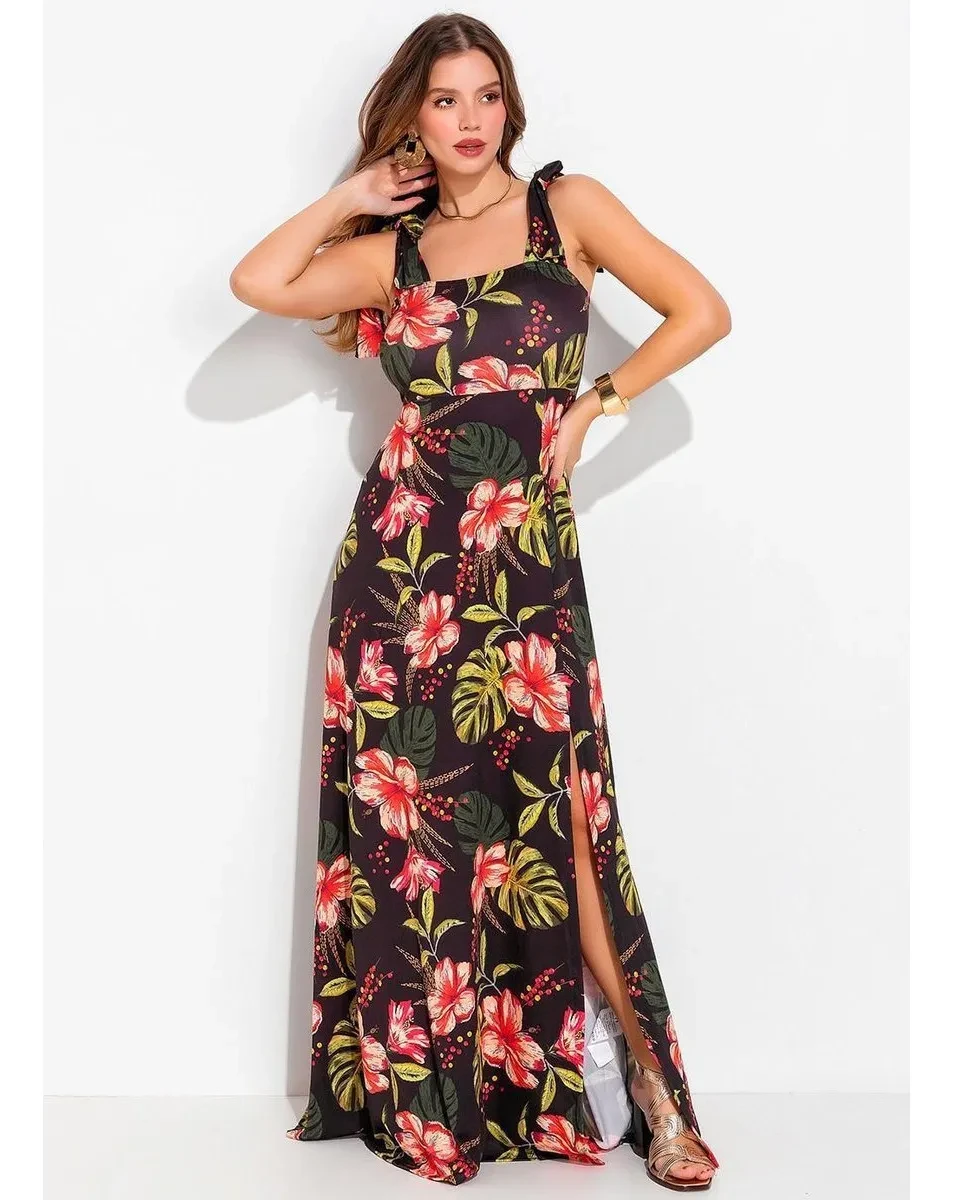 Vestido Longo Quintess Floral Evasê: Desconto + Frete Grátis e Original Vestido Longo - Vestido Longo Quintess Floral Evasê Sem