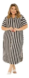 vestido plus size - Vestido Plus Size Manga Curta Império
