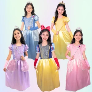 Vestido Princesa Infantil - Vestido Princesas Fantasia Menina Infantil Kit