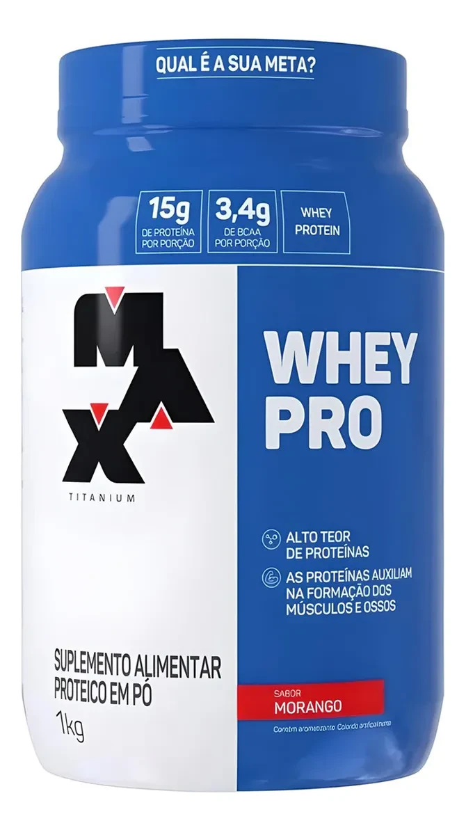 Whey Protein Max Titanium Morango 1kg: Desconto e Frete Grátis! Compre Original Whey Protein Max Titanium Morango - Whey Protein Max Titanium Morango 1kg