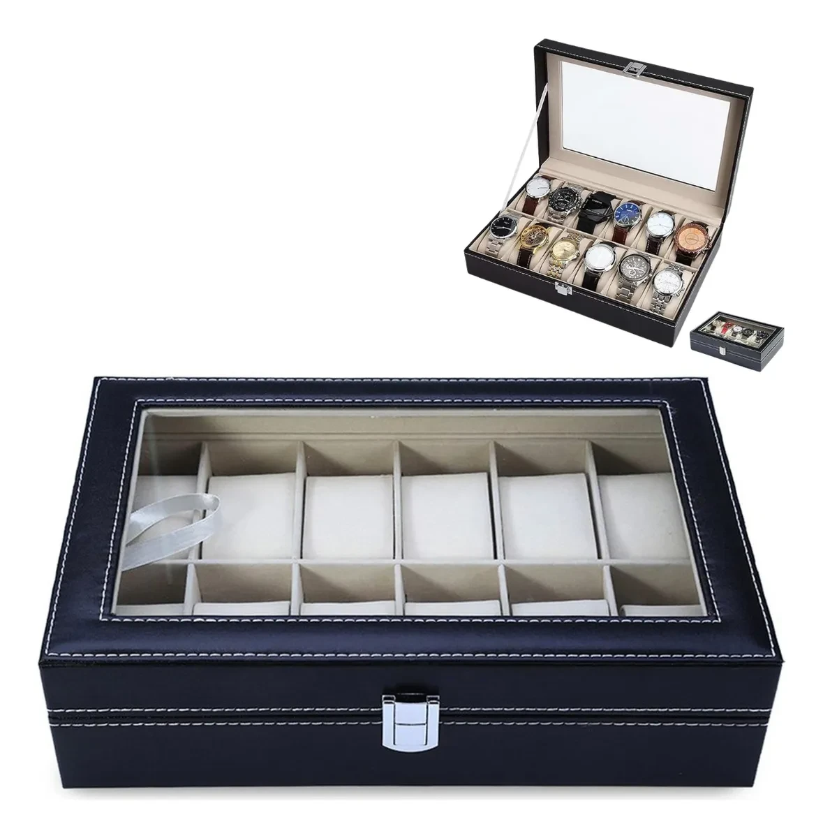 Porta-Relógios de Luxo Original com 12 Compartimentos | Frete Grátis Porta-relógios - Caixa Maleta Estojo Porta Relógios Bpcomerciomix