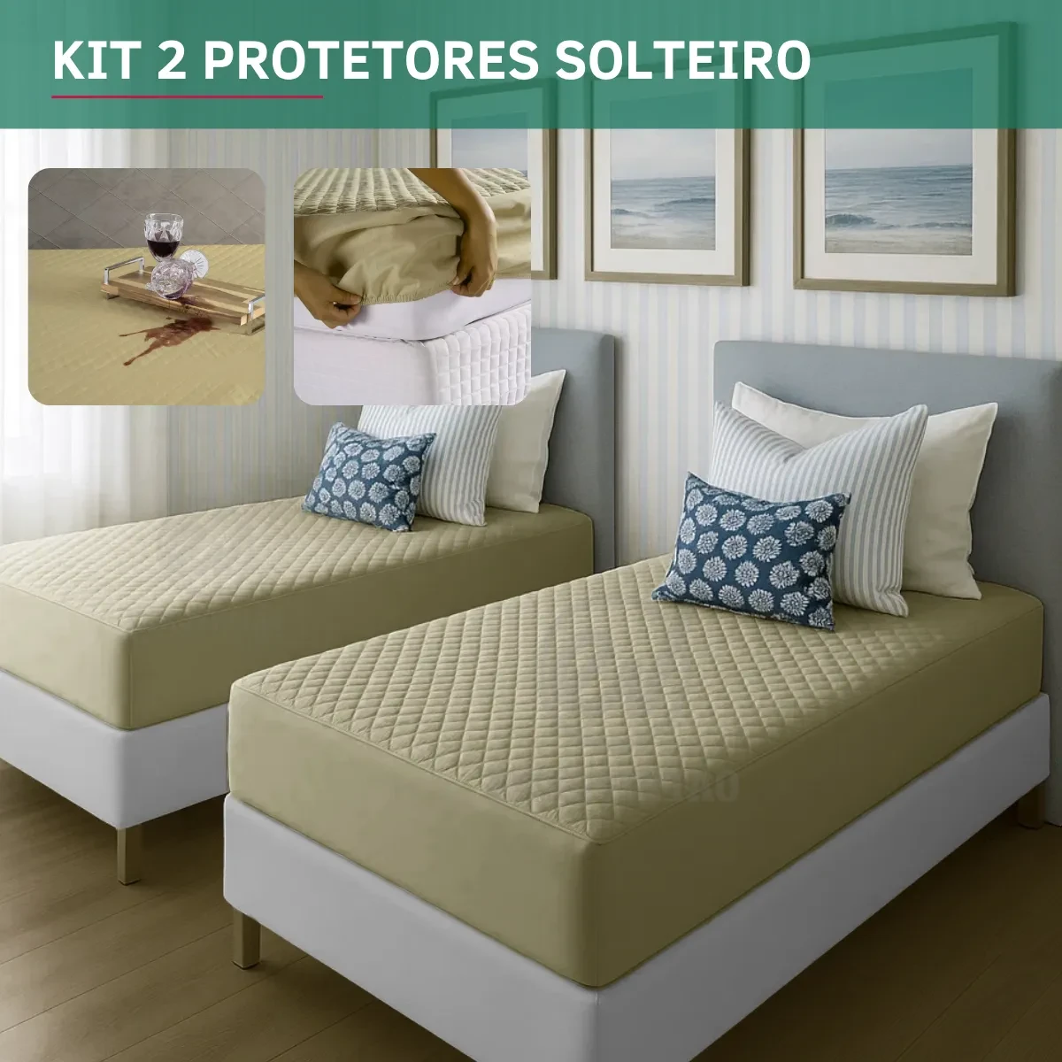 Kit 2 Protetores de Colchão Solteiro Impermeáveis Antiácaro - Frete Grátis! protetor de colchão solteiro - Protetor de Colchão Solteiro Enxovintão Impermeável