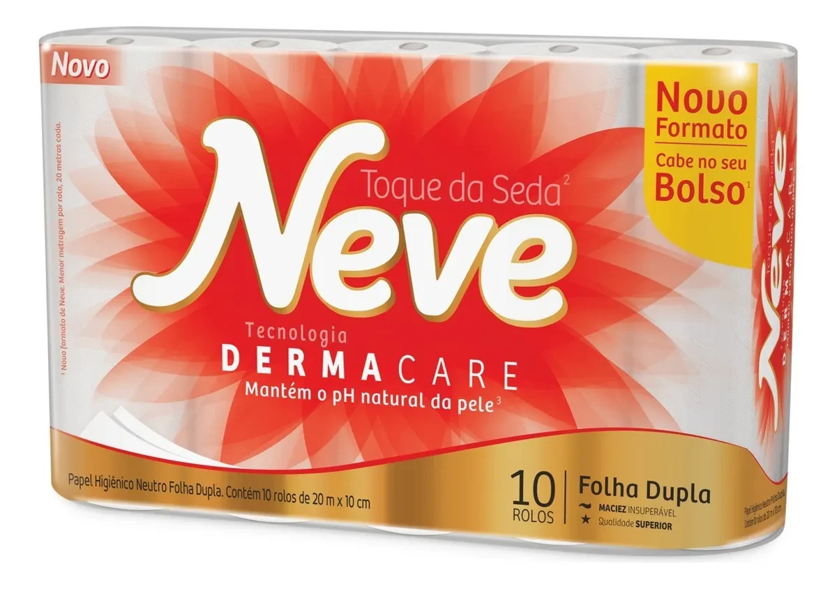 Papel higiênico Neve Toque da Seda folha dupla 20 m de 10 un Papel higiênico Neve Toque da Seda folha dupla 20 m de 10 un