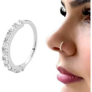 piercing nariz prata - Piercing Nariz Prata 925 Cravejado Argola