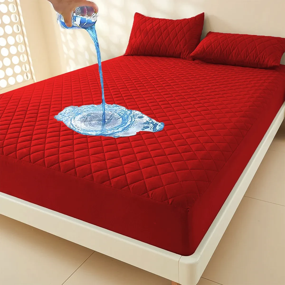 Protetor de Colchão Queen Impermeável Antiácaro Vermelho | Frete Grátis protetor de colchão queen - Protetor de Colchão Queen Casa Laura