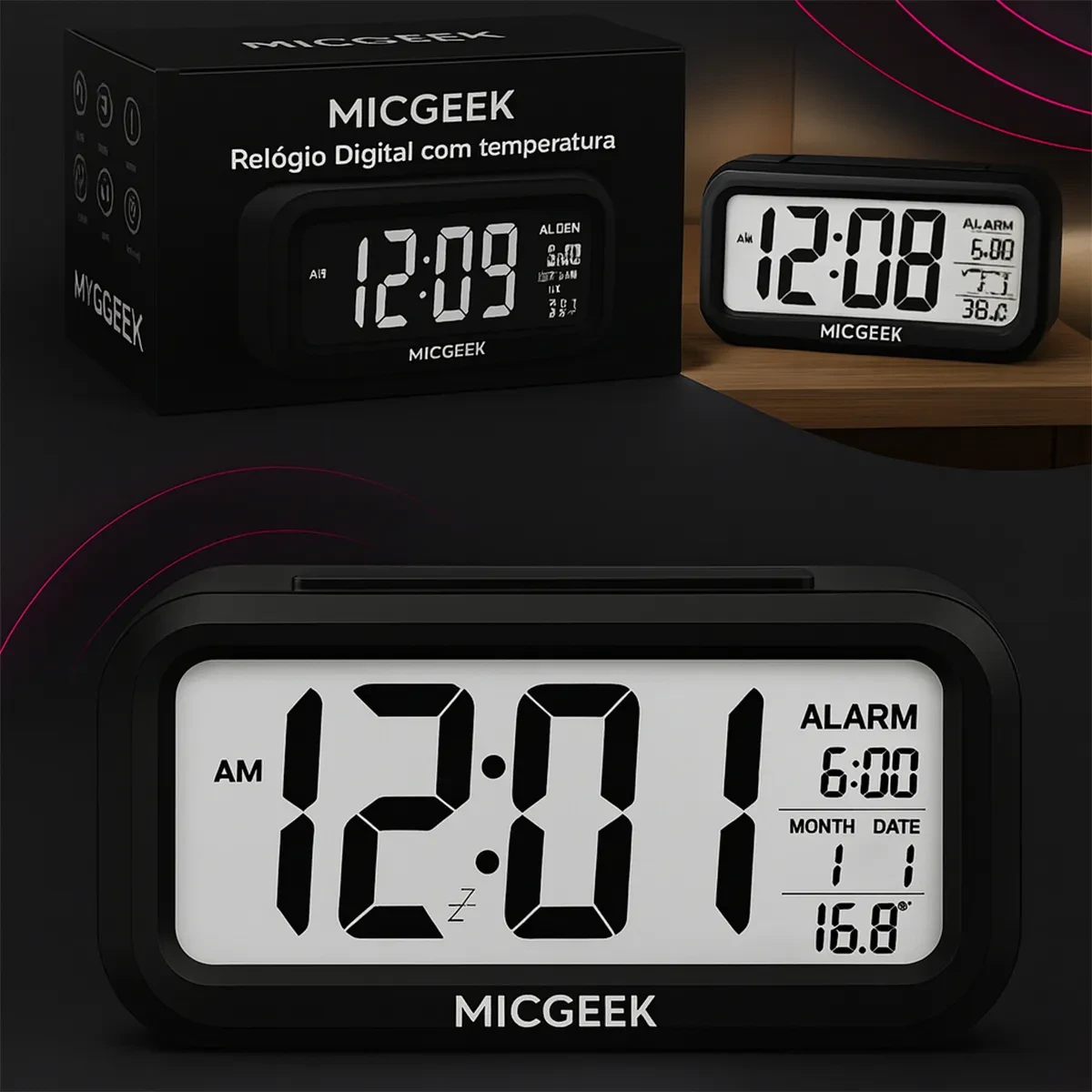 Relógio Despertador Digital Micgeek Preto - Frete Grátis e Oferta Especial relógio despertador digital - Relógio Despertador Digital Micgeek